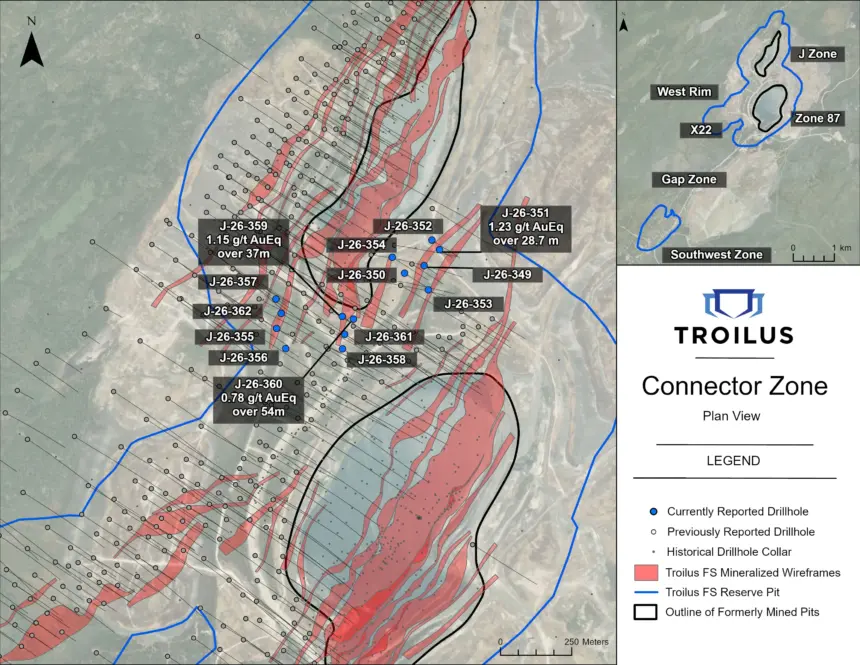 Troilus recoupe 1,15 g/t d’équ.-or sur 37 m, dont 3,84 g/t d’équ.-or sur 5 m, dans la zone Connector, prolongeant la minéralisation à haute teneur au sein du plan minier actuel