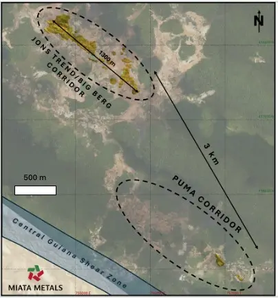 Overview map of Puma Corridor in comparison to Jons Trend -Big Berg Corridor