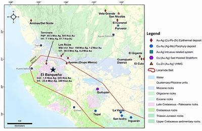 Figure 1 - El Barqueño Location Map. Note: Resource estimates for other companies are based on publicly available disclosures and S&P Capital IQ data and have not been independently verified by the Company. Reported estimates may reflect different reporting standards, assumptions and effective dates. Figure 1 - El Barqueño Location Map. Note: Resource estimates for other companies are based on publicly available disclosures and S&P Capital IQ data and have not been independently verified by the Company. Reported estimates may reflect different reporting standards, assumptions and effective dates.