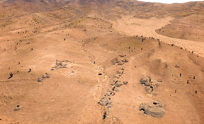 Figure 1. Aerial overview of exposed vein structures and historical workings at the Castilla Project, Atacama, Chile.