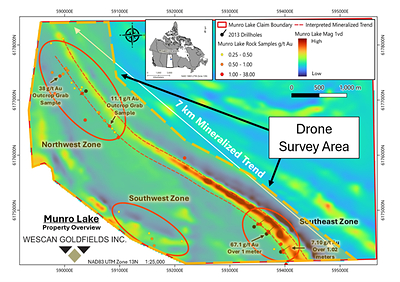 Figure 1: Munro Lake Project location and survey area marked in transparent orange Figure 1: Munro Lake Project location and survey area marked in transparent orange