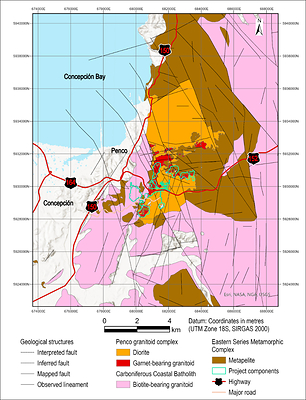 Figure 3: Regional geology of the Penco area, Biobío Region, Chile. Source: Aclara Resources Inc. (2026)Source: Aclara Resources Inc. (2026) Figure 3: Regional geology of the Penco area, Biobío Region, Chile. Source: Aclara Resources Inc. (2026)Source: Aclara Resources Inc. (2026)