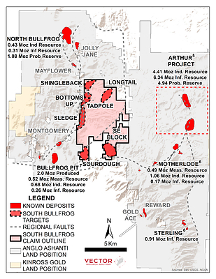 Figure 1 - The South Bullfrog Project is centrally located in the Beatty District surrounded by AngloGold’s Bullfrog, North Bullfrog and Arthur development projects.4 For a complete summary of Anglo Gold’s resources and reserves see Table 1 (below). Figure 1 - The South Bullfrog Project is centrally located in the Beatty District surrounded by AngloGold’s Bullfrog, North Bullfrog and Arthur development projects.4 For a complete summary of Anglo Gold’s resources and reserves see Table 1 (below).