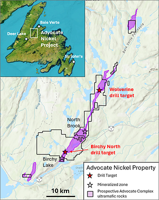 Figure 1 – Location of the Advocate Nickel Property in the Baie Verte Peninsula, Newfoundland